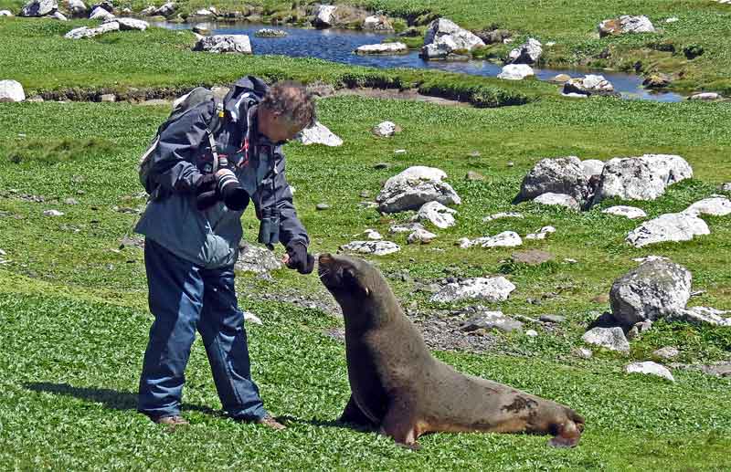 Photo of Ian on Enderby Island, south of New Zealand